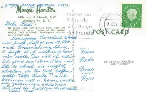 AK / Ansichtskarte WASHINGTON  DC USA Manger Hamilton