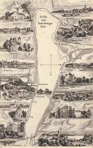 AK / Ansichtskarte Starnbergersee Starnberg Bayern Landkarte 