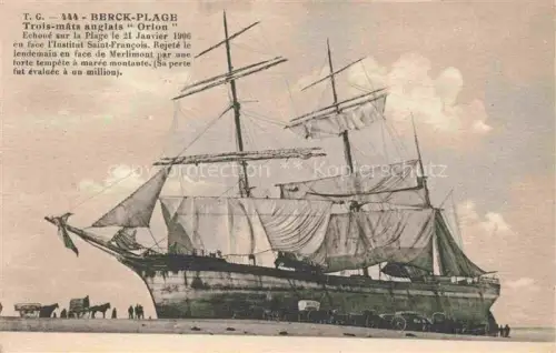 AK / Ansichtskarte Segelschiffe Sailing Ship Navire a Voiles Barco de Vela-- Berck plage trois mats anglais Orlon 