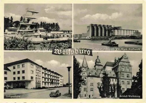 AK / Ansichtskarte WOLFSBURG Schwimmstadion Sprungturm VW-Werk Kraftwerk Ledigenheim Schloss