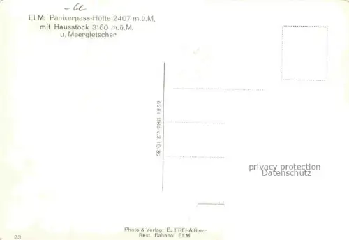 AK / Ansichtskarte Elm  GL Panixerpass-Huette mit Hausstock und Meergletscher Alpen