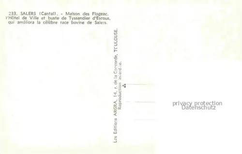 AK / Ansichtskarte Salers Mauriac 15 Cantal Maison des Flogeac Hotel de Ville et buste de Tyssandier d'Escous