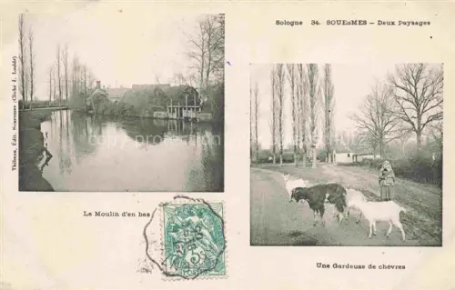 AK / Ansichtskarte Souesmes 41 Loir-et-Cher Deux Paysages Le Moulin d'en bas Une Gardeuse de chevres