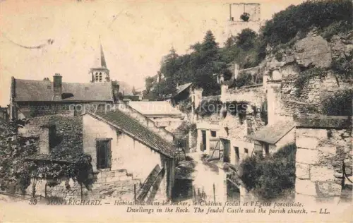 AK / Ansichtskarte Montrichard 41 Loir-et-Cher Habitations dans le Rocher le Chateau feodal et l'Eglise parossiale