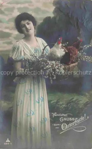 AK / Ansichtskarte Foto PH Paris Nr. 648-1 Ostern fest Paques Frau Huehner Koerbchen 