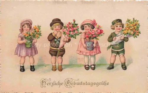 AK / Ansichtskarte Geburtstag Birthday Anniversaire Litho Kinder Blumenstrauss 