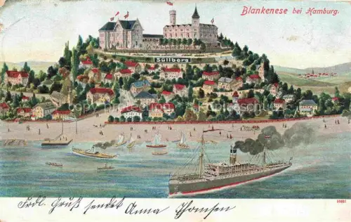 AK / Ansichtskarte Blankenese Hamburg Suellberg Schloss Dampfer Kuenstlerkarte