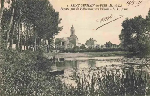 AK / Ansichtskarte Saint-Germain-des-Pres Maine-et-Loire Paysage pris de l'Abreuvoir vers l'église
