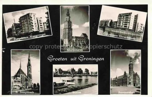 AK / Ansichtskarte GRONINGEN NL Flatgebouw Westersingel Gorechtkade Martinitoren St. Josephkerk Station Provinciehuis 