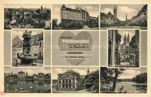AK / Ansichtskarte ALTENBURG  (S.A.) Thueringen Stadtpanorama Schloss Markt Skatbrunnen Rote Spitzen Kirche Grosser Teich Landestheater