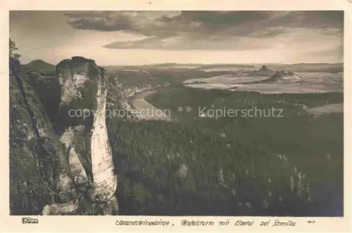 AK / Ansichtskarte Foto Hahn Nr. 145 Elbsandsteingebirge Teufelsturm Schmilka 