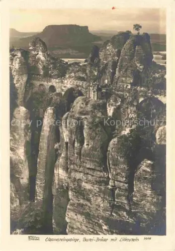 AK / Ansichtskarte Foto Hahn Nr. 3208 Elbsandsteingebirge Bastei Bruecke Lilienstein