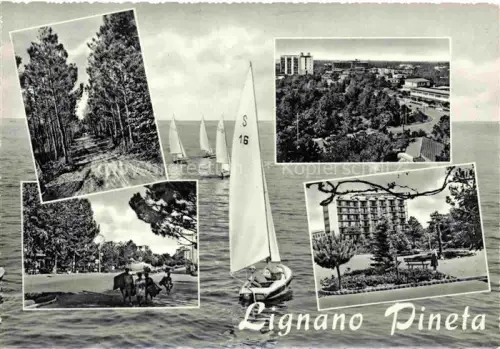 AK / Ansichtskarte LIGNANO  Pineta Veneto IT Stadtpanorama Hochhaus Waldpartie Segelregatta