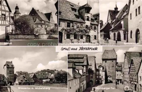 AK / Ansichtskarte Hersbruck Bayern Schloss Heimatmuseum Spitalkirche Wassertor mit Michelsberg Nuernberger Tor