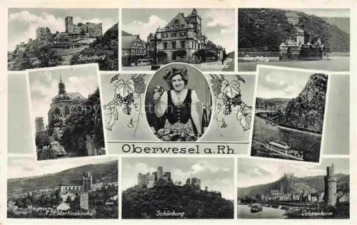 AK / Ansichtskarte Oberwesel Rhein Schoenburg Marktplatz Die Pfalz St Martinskirche Ochsenturm