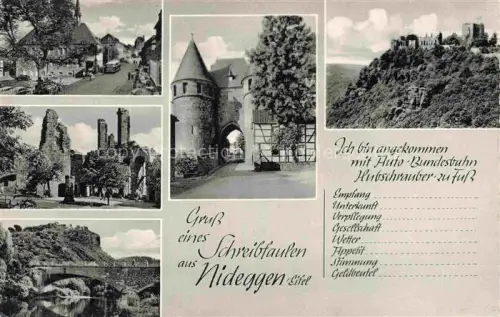 AK / Ansichtskarte Nideggen Eifel Dueren NRW Schloss Ruine Bruecke Schlosstor Panorama