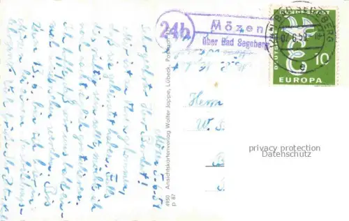 AK / Ansichtskarte Moezen am See Segeberg Schleswig-Holstein Gemischtwaren Post Partie am See Bruecke Dorfstrasse