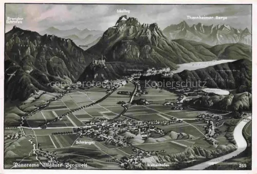 AK / Ansichtskarte Schwangau Ostallgaeu Bayern Allgaeuer Bergwelt Panoramakarte Nr. 255 aus der Vogelperspektive