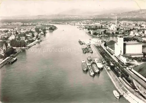 AK / Ansichtskarte Huningue Hueningen Mulhouse 68 Haut-Rhin Le Rhin aux Trois Frontières France Suisse Allemagne vue aérienne