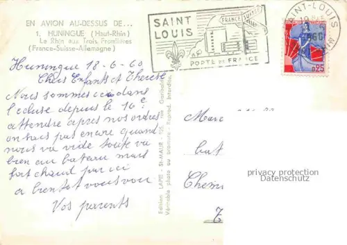 AK / Ansichtskarte Huningue Hueningen Mulhouse 68 Haut-Rhin Le Rhin aux Trois Frontières France Suisse Allemagne vue aérienne