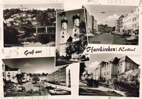 AK / Ansichtskarte Pfarrkirchen  Rottal-Inn Bayern Gartlberg Kirche Stadtplatz Friedensplatz Kreiskrankenhaus