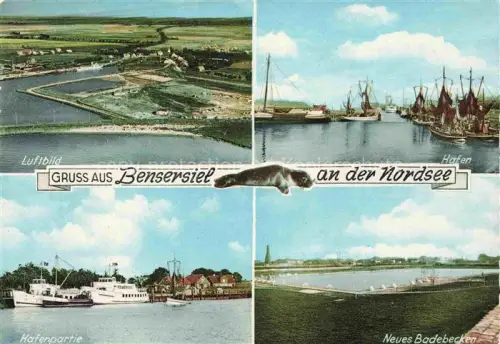 AK / Ansichtskarte Bensersiel Esens Wittmund Niedersachsen Fliegeraufnahme Hafen Hafenpartie Neus Badebecken