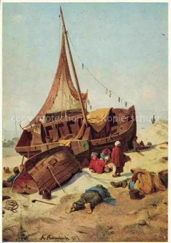 AK / Ansichtskarte ACHENBACH Andreas (1815-1910) Kuenstlerkarte Ebbe Low Tide Segelboot 