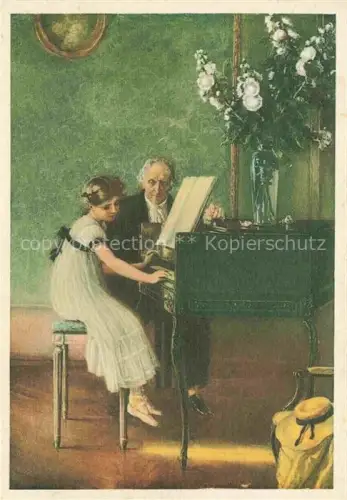 AK / Ansichtskarte MEUNIER J. A. Kuenstlerkarte Lezione di Clavicembalo Lussemburgo Maedchen 