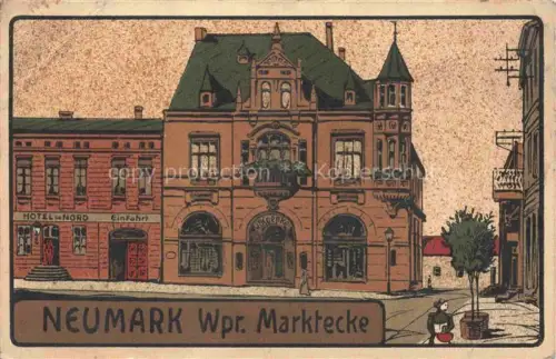 AK / Ansichtskarte Neumark Westpreussen Lubawskie PL Marktecke Kuenstlerkarte Feldpost Soldatenbrief Pruefstempel