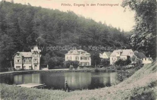 AK / Ansichtskarte Pillnitz Dresden Eingang in den Friedrichsgrund Teich