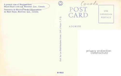 AK / Ansichtskarte MONTREAL  QUEBEC Canada A general view from Mount Royal Look out