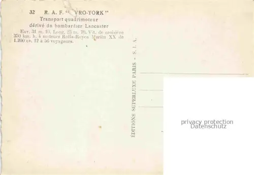 AK / Ansichtskarte Aviatik Flugwesen Airplanes-- Avro York Transport quadrimoteur Paris