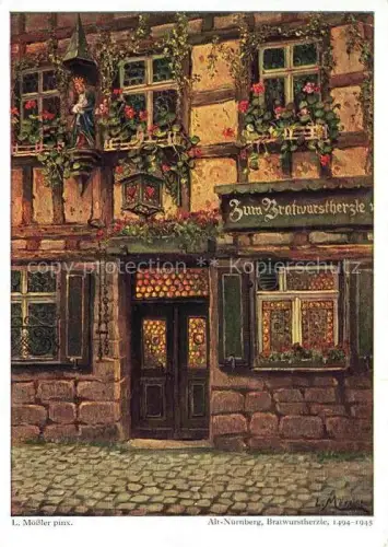 AK / Ansichtskarte MoessLER Ludwig Moessler Ludwig (1902-1949) Kuenstlerkarte Alt Nuernberg Bratwurstherzle 