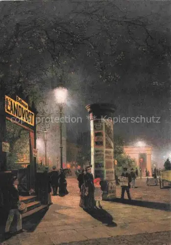 AK / Ansichtskarte SALTZMANN Karl (1847-1923) Kuenstlerkarte Litfasssaeule erste elektrische Strassenbeleuchtung 
