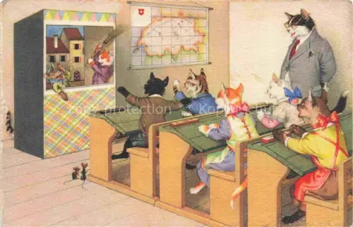 AK / Ansichtskarte Vermenschlicht Humanises-- Katzen Schule Theater Zuerich 