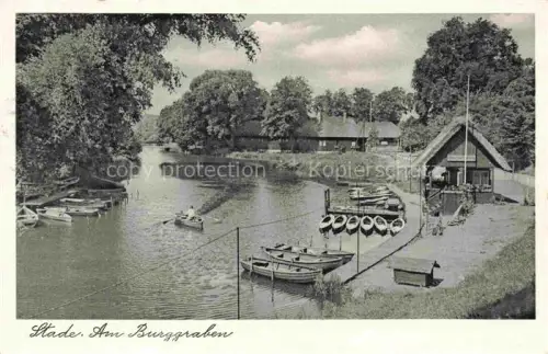 AK / Ansichtskarte Stade  Elbe Niedersachsen Partie am Burggraben Anleger