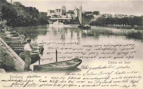 AK / Ansichtskarte Bernburg Saale Partie an der Saale Blick zum Schloss