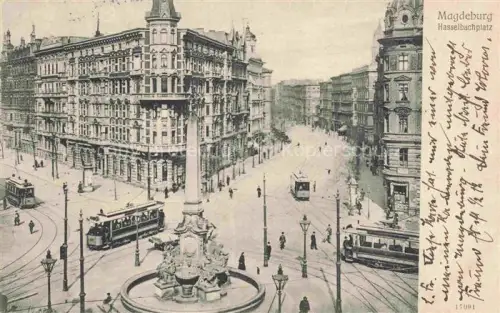 AK / Ansichtskarte MAGDEBURG  CITY Hasselbachplatz Brunnen Strassenbahn