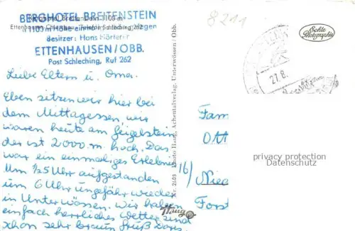 AK / Ansichtskarte Ettenhausen Schleching Traunstein Bayern Berghotel Breitenstein