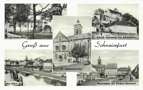 AK / Ansichtskarte SCHWEINFURT Main Ernst Sachs Bad Schloss Mainberg Mainpartie St Johanniskirche Marktplatz mit Rueckert Denkmal