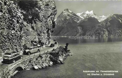 AK / Ansichtskarte Postauto Postbus Omnibus Axenstrasse Vierwaldstaettersee Gitschen Schweiz