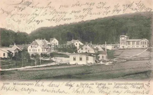AK / Ansichtskarte Muensingen BW Partie am Eingang des Truppenuebungsplatzes