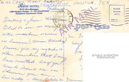 AK / Ansichtskarte HOUSTON  Texas USA Rice Hotel Illustration