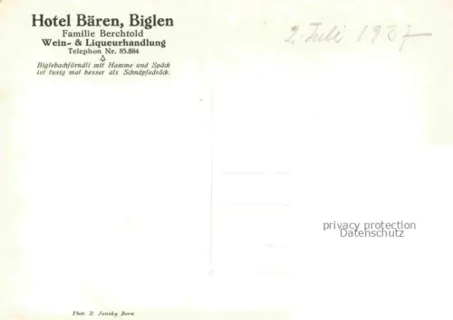 AK / Ansichtskarte Biglen BE Hotel Baeren