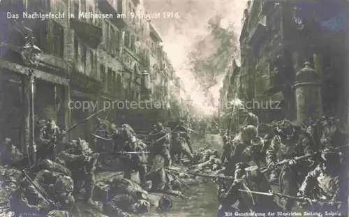AK / Ansichtskarte MULHOUSE Muehlhausen 68 Haut-Rhin Das Nachgefecht in Muelhausen 09.08.1914 Kuenstlerkarte