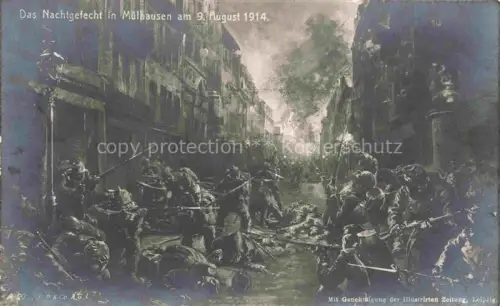 AK / Ansichtskarte MULHOUSE Muehlhausen 68 Haut-Rhin Das Nachgefecht in Muelhausen 09.08.1914 Kuenstlerkarte