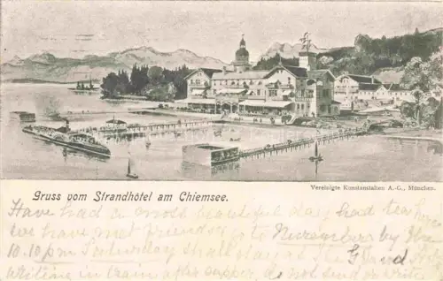 AK / Ansichtskarte Chiemsee Bayern Strandhotel am See Kuenstlerkarte