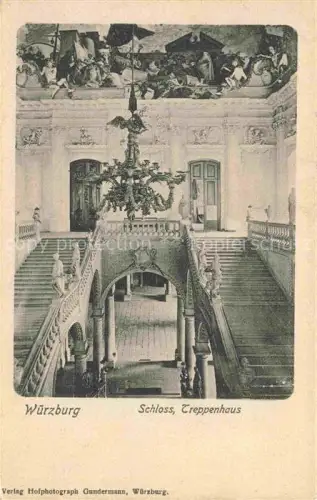 AK / Ansichtskarte WueRZBURG Bayern Treppenhaus im Schloss Wandmalerei