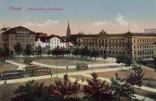 AK / Ansichtskarte Cassel  KAssEL Koenigsplatz und Hauptpost Strassenbahn