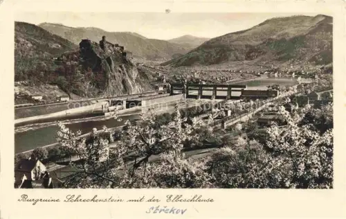 AK / Ansichtskarte Aussig USTI NAD LABEM CZ Burgruine Schreckenstein mit der Elbeschleuse